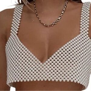 Pearl Cami Top Pearls Beaded Spaghetti Strap Crop Top